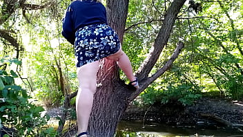 Preview 1 of Desi Nipple Milk Indies - Horny MILF fingering herself with leg high outdoors