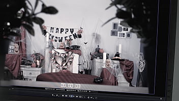 Preview 1 of Indian Anty Rab Pussy - Voyeuristic Housemate Enjoys A Happy Halloween DP&#039_ing Bi-Sexual Babes GP2482