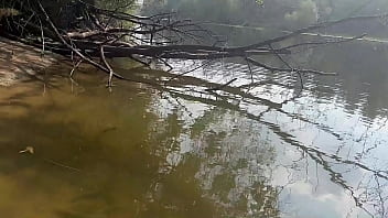 Preview 1 of Teen Romanc - Brunette with Natural Tits and Big Ass Enjoys Sex in Nature by a Beautiful River Outdoor - Amateur Couple POV Sex