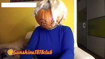 Preview 3 of Xxx Sunny Leon Fuck Red Sofa - Happy Halloween pervs! Big boobs pumpkin  cam recorded 10 31