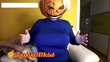 Preview 1 of Xxx Sunny Leon Fuck Red Sofa - Happy Halloween pervs! Big boobs pumpkin  cam recorded 10 31