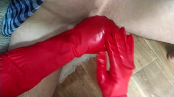 Preview 4 of Mom Misses Som - Horny MILF milks my big cock with housekeeping gloves