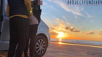 Preview 2 of Lina Ann Xxx Videos - magical sunset sex at the beach - risky public quickie with girl in tight yoga leggings,  projectfundiary