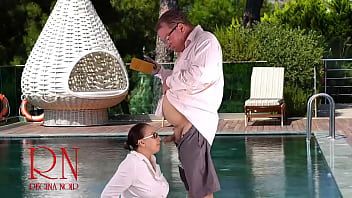 Preview 2 of Vipe Pussy - Regina Noir. Blowjob near public swimming pool. Nudist hotel. Suck dick,  Suck cock 2