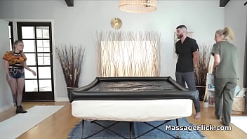 Preview 1 of Bbw And Dildo - Petite joins couple for oily massage