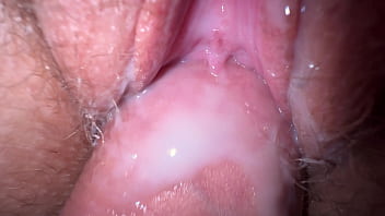 Preview 2 of Wido Women Sex His Son - Close up fuck with my teen roommate and cum on hairy pussy
