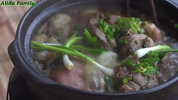 Preview 4 of Indian Housewife With Pet Dog - Alida made the spicy- stewed pig feet with white radish - a nutritious,  simple dish