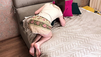 Preview 1 of Indian Sexy Sister Video - Brazenly Fucked Stepmom Stuck in Bed Mechanism - Russian Amateur with Conversation