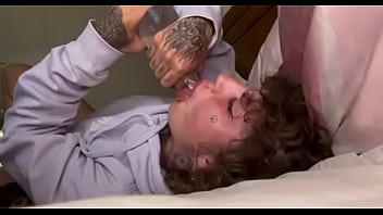 Preview 4 of Doughter Raped - Upside down dildo sucking on the bed