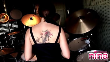 Preview 1 of School Grill Pron Move - Lesbian Nina with drums showing her perfect body