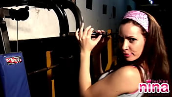 Preview 1 of Bus Sope - Lesbian Nina strip nude in gym and kitchen