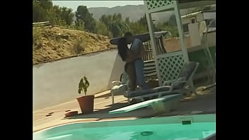 Preview 3 of Bubble Girl White Squirting - Dark-haired babe with a nice ass sucks a big rod to her lover near the pool