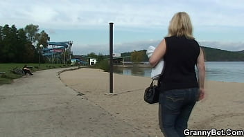 Preview 1 of Pakistani Ami Je Ami Je - Busty blonde grandma rides cock on public