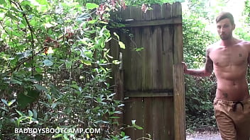 Preview 1 of Shemale Low Balls - Fit boy Dean Daniels jerks his cock outdoors