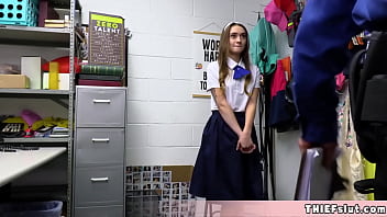 Preview 1 of Catced Mom And Son - Thin and petite shoplifter caught and now she will have her tight pussy destroyed