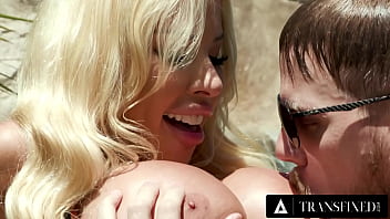 Preview 1 of Preggy Sex Hot - TRANSFIXED - MASSIVE TITS Trans Beauty Brittney Kade Gets Poolside BAREBACK ANAL And Stud&#039_s FACIAL!