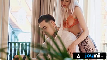 Preview 1 of Xxx Sex Fuck Girls - JOYMII - He Bangs His Girlfriend On The Kitchen Table In Front Of The Windows For Everyone To See