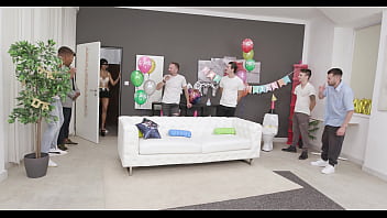 Preview 1 of Old Sex Model Sex - Birthday Party,  7on1,  Candy Scott 23yo,  ATM,  DAP,  No Pussy,  Rough Sex,  Big Gapes,  Cum in Mouth,  Swallow GIO2302