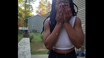 Preview 2 of Boy Gey Sexy Boy - Outside peeing my shorts slurping it spitting it on my shirt with a flash while the neighbors watch