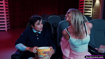 Preview 2 of Old Mom And Son Sex Sin - SexSinners.com - Gf is bored and sucks bfs cock in cinema