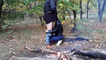 Preview 2 of My Simz - Beautiful public sex in the forest by the fire - Lesbian Illusion Girls