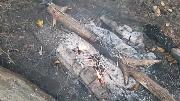 Preview 3 of My Simz - Beautiful public sex in the forest by the fire - Lesbian Illusion Girls
