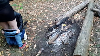 Preview 4 of My Simz - Beautiful public sex in the forest by the fire - Lesbian Illusion Girls