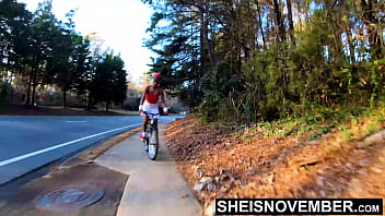 Preview 3 of Chud Pussy Chik - I&#039_m Flashing My Cute Big Ass While Bike Riding In Public Upskirt,  After Poking Out My Brown Booty In A Little Red Thong,  Sexy Blonde Ebony Babe Sheisnovember Pose Outside Bicycling,  Pumping Her Cute Thighs Closeup Fetish by Msnovember