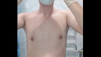 Preview 2 of Aunty Fucked With A Guy - Guy in medical gloves putting on swimcap