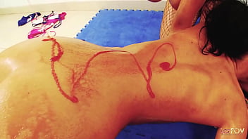 Preview 3 of Amature Teens Zoophilia - After sipping syrup all over their bodides these fake tits lesbians go to town on each other