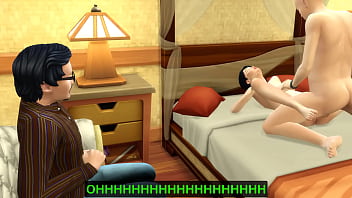 Preview 3 of Hindi Fuking Moves - Japanese wife shared by her husband with his sick virgin stepson to help him become a man to have sex for the first time in his life