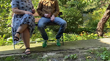 Preview 1 of Jav Hd Sora Aoi Bokep - Stepmom jerks off stepson&#039_s cock outdoors in the park