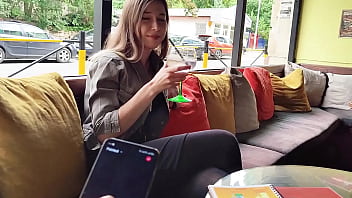 Preview 1 of Boys 18yer Girl 30yer Sex - Remote control orgasm of my stepsister in Bar !