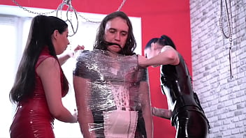 Preview 4 of Appa Magal Hot - Two Dominas in latex play with their maid&#039_s urethra