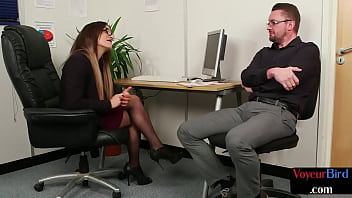 Preview 1 of African Castin - Office femdom babe seduces male jerker with her big boobs