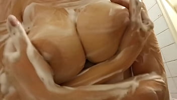 Preview 4 of Hindi Girl Porn Sex - Big boobs in foam close up