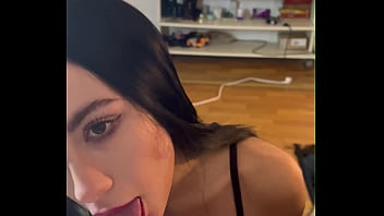 Preview 1 of Porn Flim Vedeo 18year Download - Brunette slut with red lips sucks and gives cum in pussy