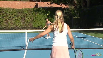 Preview 1 of Paige Amateur Allure Pov - Lesbian girls got tired of playing tennis so they jumped into a jacuzzi and started grabbing each other