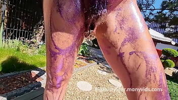 Preview 4 of Thai Blue - Penelope Black Diamond I am pregnant and cover my tits and belly with purple sparkle &ouml_l
