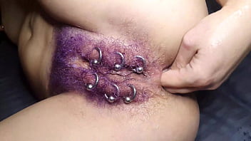 Preview 2 of Nerdy Scientist - Purple Colored Hairy Pierced Pussy Get Anal Fisting Squirt