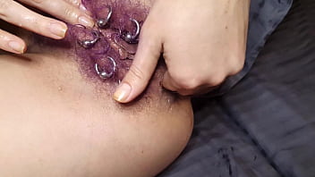 Preview 1 of Nerdy Scientist - Purple Colored Hairy Pierced Pussy Get Anal Fisting Squirt