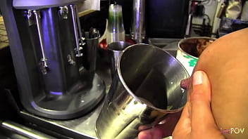 Preview 4 of Bum Job - New blonde employee gets taught the ins and outs of the kitchen by the brunette milf lesbian