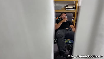 Preview 1 of Sexibideo - Hairy buff hunk masturbates big dick and shows off feet solo