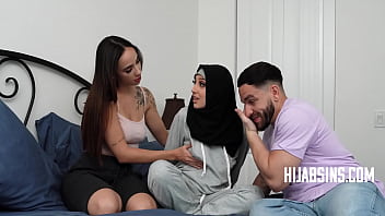 Preview 2 of Tube Nymphetts - Teen In Hijab Lets Room Mate And Her BF Take Control