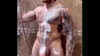 Preview 1 of Needle Cumshot - Solo shower with a huge dick