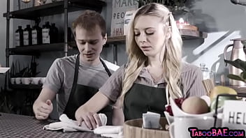Preview 2 of Son Within Mom - Waitress small boobed teen BWC fucked on her workplace