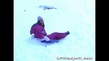 Preview 1 of Bokep Juragan - Petite teen Little April masturbates on a cold snowy day