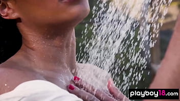 Preview 4 of Retro In Nc - All natural ebony babe Scarlit Scandal a taking a bath outdoor