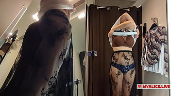 Preview 1 of Mian Milona - Upskirt view on pussy. Blonde with big tits try on haul see throug clothes