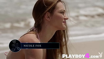 Preview 1 of Desi Girl Faking School - Beautiful teen model Nicole Fox posing on the beach and showing stunning natural body